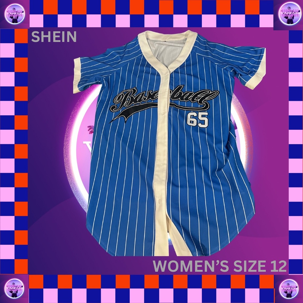 Blue and White Striped Baseball Jersey
